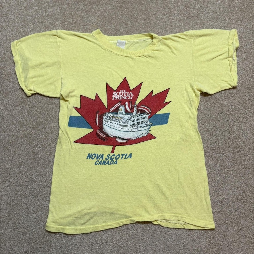 Vtg Scotia Prince Nova Scotia Shirt Medium Yellow Canada Ferry Cruise 70s Cotton